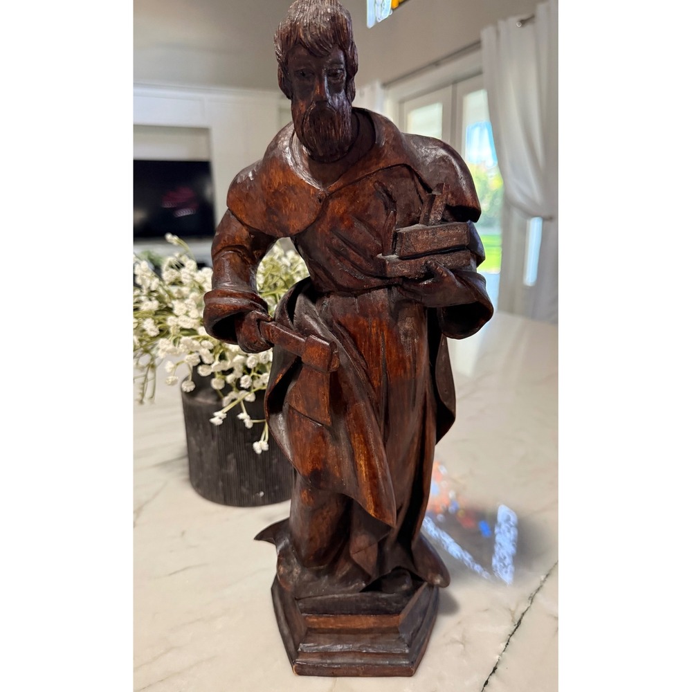 Paul G Blum Hand Carved Wood Statue Saint Joseph Carpenter Folk Art 2007 15.5in